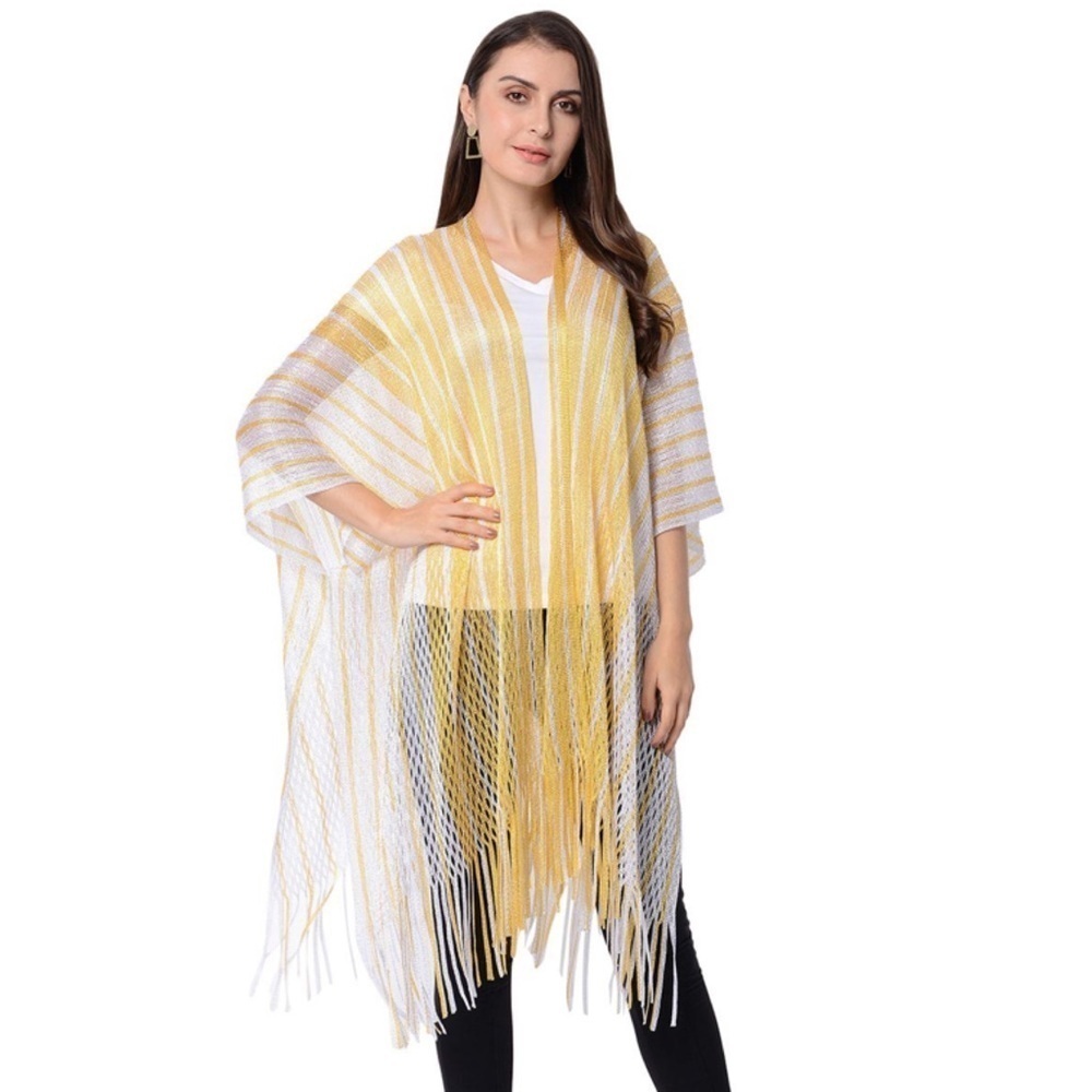 White and Yellow Stripe Pattern Kimono